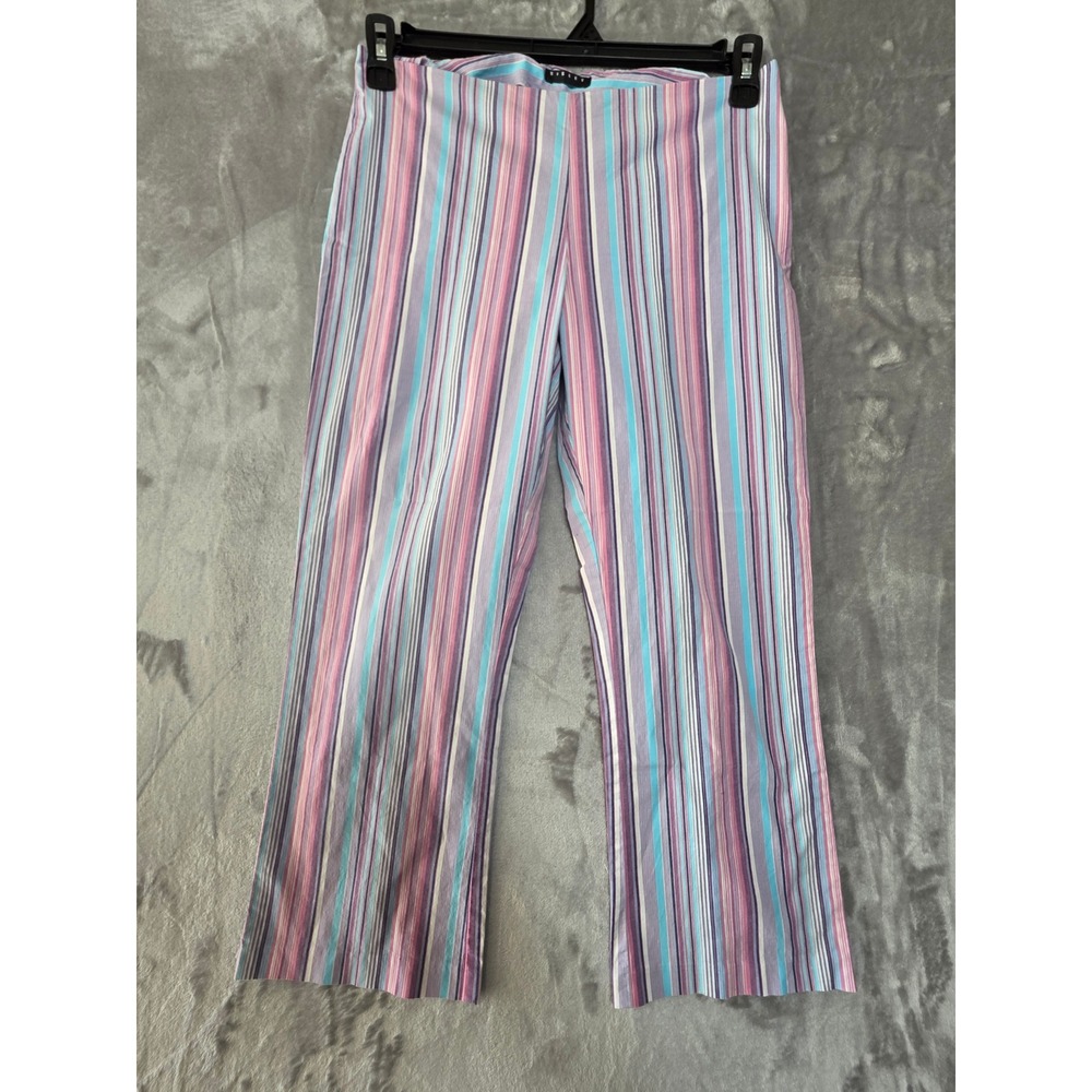 Sisley Womens Striped Stretch Pants Pink Blue Cotton Straight Leg Size 10/12